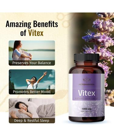 HERBAMAMA Organic Vitex Chasteberry Supplement for Women - Vegan 1000mg 100 Capsules - Buy Online on GoSupps.com