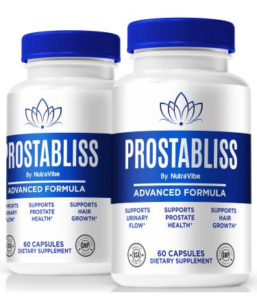 NutraVibe (2 Pack) Prostabliss - Official Prostabliss Pills for Men All-Natural Formula to Support Prostate Health and Overall Well-Being Premium Prosta Bliss Pastillas Review (120 Capsules)