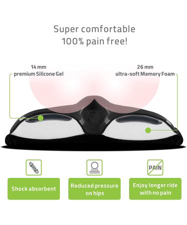 RONUX Narrow Bike Seat Cushion | Memory Foam & Gel | Extra Soft Cover for Peloton, Stationary, Exercise, Electric, Road & Mountain Bikes | Cycling Accessories for Women & Men - Black - Buy Online on GoSupps.com