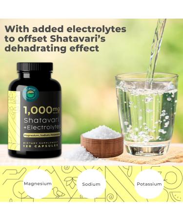 Shatavari Organic Powder Capsules for Women and Men from the Root (Chitabari)- Plus Electrolytes Magnesium Sodium Potassium for Enhanced Hydration to Counter Shatavari Powder's Diuretic Effect-120Ct - Buy Online on GoSupps.com