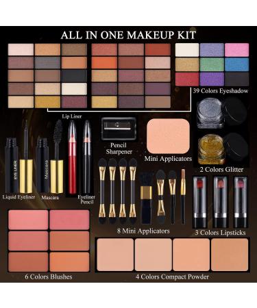 Professional Makeup Kit for Women - 58 Colors All in One Gift Set with Mirror - Eyeshadow, Lipstick, Mascara & More - Perfect Cosmetic Case for Girls (100-N) - Buy Online on GoSupps.com