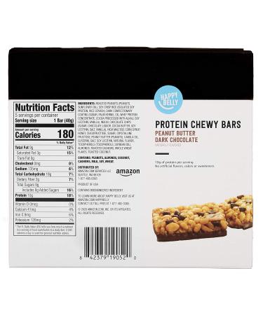 Happy Belly Protein Chewy Bars - Peanut, Almond, Dark Chocolate - 5 Count x 6 Pack - Buy Online on GoSupps.com