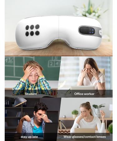 Fmlave Eye Massager with Heat and Cooling - Rechargeable, Bluetooth Music, Premium White - Relieve Migraines, Dry Eyes, Dark Circles - Improve Sleep - Great Gift for Men and Women - Buy Online on GoSupps.com