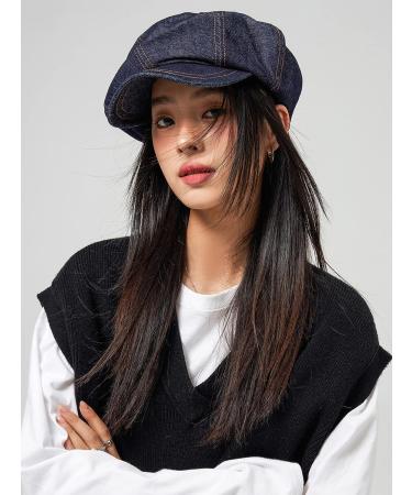 Denim Newsboy Cap for Women | Wide Brim Sun Hat and Beret | Adjustable and Lightweight | Dark Blue - Buy Online on GoSupps.com