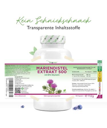 Mary Thistle Extract 180 Capsules - 500mg 80% Silymarin Vegan High-Dose Laboratory Tested - 6 Month Supply - Premium Quality - Buy Online on GoSupps.com