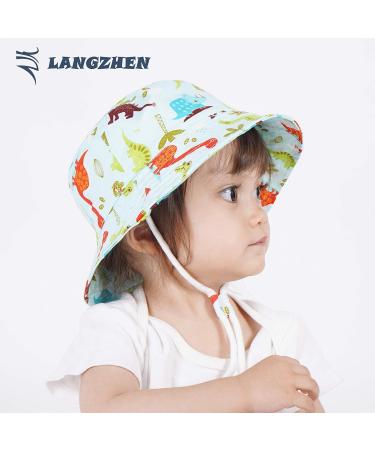 LANGZHEN Baby Girls Beach Sun Protection Hat w/ Chin Strap | Colorful Dinosaurs | 2-4 Years - Buy Online on GoSupps.com