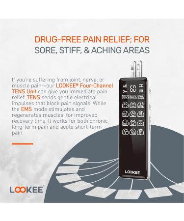 LOOKEE Premium LED 4-Channel TENS Unit EMS Muscle Stimulator - Pain Relief Therapy 36 Programs FSA/HSA Eligible - Buy Online on GoSupps.com