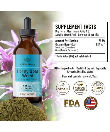 Horny Goat Weed Liquid Extract - Organic Energy & Muscle Support Supplement - Immune Booster Tincture - Vegan & Alcohol-Free - 4 fl. oz Bottle - Buy Online on GoSupps.com