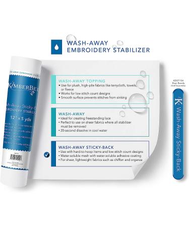 Kimberbell Wash Away Sticky Back Stabilizer 12x5 Yd Roll - Water Soluble for Machine Embroidery, Sewing, Quilting, Appliqu s, Lace & Crafting - Buy Online on GoSupps.com