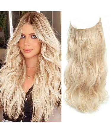 Secret Hair Extensions 20 Inch Bleach Blonde Hair Extensions Invisible Wire Hair Extensions Synthetic Hair Pieces for Women Natural Wavy Hair Extension (Bleach blonde)