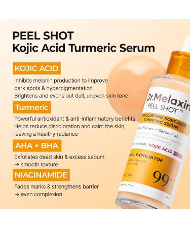 Dr.Melaxin Peel Shot Kojic Acid Turmeric Serum 80ml For Dark Spot Care Exfoliaing Dead Skin Korean Skin Care All Skin - Buy Online on GoSupps.com