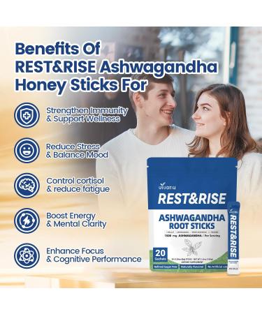 Rest & Rise Ashwagandha & Himalayan Shilajit Honey Sticks Organic Honey & Saffron Curcuma & L Theanine Supplements for Release Pressure & Relaxation & Sleeping Replenish Energy Boost Immunity 3 Bag / 60 Sachets - Buy Online on GoSupps.com