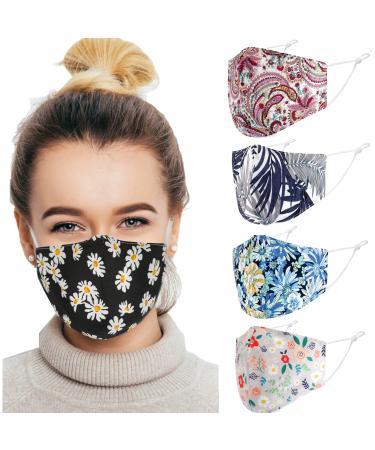 ecotru 5 Pack 100% Cotton Reusable Face Masks UK | Washable Nose Wire for Glass Wearers 3-Ply Fabric Mask Filter Pocket & Adjustable Straps | Pretty Facemask Coverings 5 Count (Pack of 1) Floral