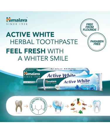 Himalaya Active White Gel Toothpaste | Herbal Teeth Whitening with Fruit Enzymes | 100% Vegetarian | 75 ml - Buy Online on GoSupps.com