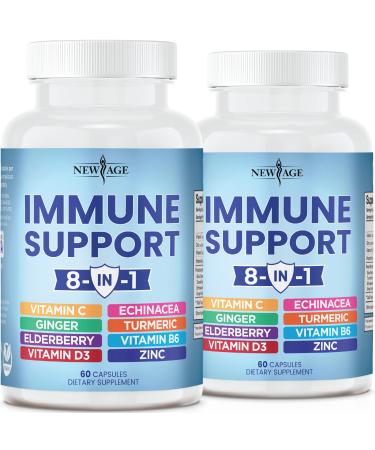 8 in 1 Immune Support Booster Supplement with Elderberry, Vitamin C and Zinc 50mg, Vitamin D 5000 IU, Turmeric Curcumin & Ginger, B6, Echinacea - 120 Count - 2 Pack - Buy Online on GoSupps.com