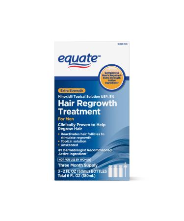 Equate - Hair Regrowth Treatment for Men with Minoxidil 5% Extra Strength 3 Month Supply 2 Ounce Bottle 3 Count