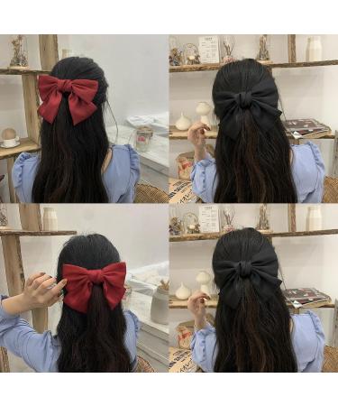 Bow Hair Clips for Women - 2PCS Big Bowknot French Hairpins in Black Red | Soft Satin Silky Hair Bows Barrette Clips - Perfect for Women and Girls - Buy Online on GoSupps.com