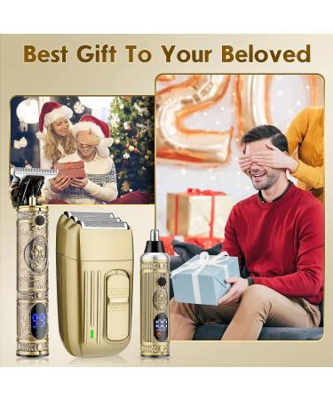 Dumite Professional Cordless Hair Clippers for Men - USB Rechargeable Grooming Kit with Nose & Ear Trimmer, Razor Head, LED Display (Gold-1) - Buy Online on GoSupps.com