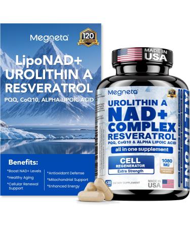Liposomal Nad+ Resveratrol 1080mg 120 Capsules Large Supply Nad+ Supplement With Urolithin A PQQ CoQ10 Alpha Lipoic for Men& Women Cellular Support Anti-Aging Antioxidant and Energy Booster