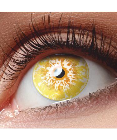 Colored contact lenses 1 pair of yellow Ice Yellow (2 pieces).Top quality for Halloween Mardi Gras Fastnacht Carnival Halloween free contact lens container without strength