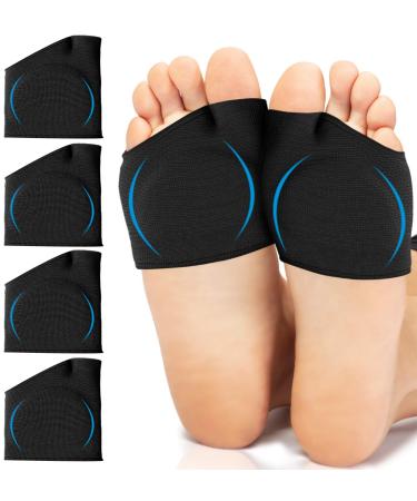 Metatarsal Sleeve with Gel Pads - 4 Pieces - Ball of Foot Cushions with Soft Gel - Fabric Compression - Help Metatarsalgia, Mortons, Neuroma, Calluses Blisters, Diabetic Feet - for Women, Men (Black)