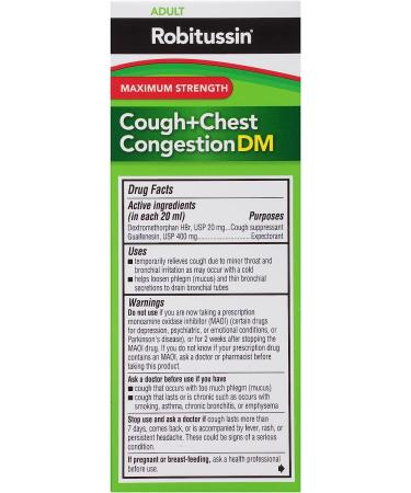 Robitussin Maximum Strength Cough + Chest Congestion DM Max - 4 fl. oz. Bottle - Buy Online on GoSupps.com
