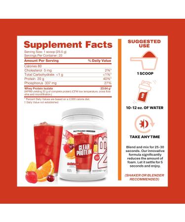 NutraBio Clear Protein Powder Fruit Punch - 20 Servings 20g Clear Whey Protein Isolate 0 Sugar 0g Lactose Refreshing Fruit Flavors GLP1 Support - Bone Health - Muscle Post Workout Recovery - Buy Online on GoSupps.com