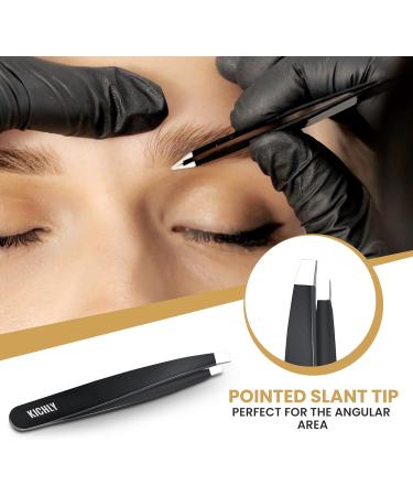KICHLY Eyebrow Tweezers Set - 4 Precision Tweezers in Travel-Friendly Leather Case (Black) for Perfect Brows - Buy Online on GoSupps.com