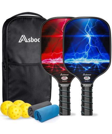 Asbocer Pickleball Paddles, USAPA Approved Pickleball Paddles Set of 2, Fiberglass Surface Pickleball Set, 4 Pickleball Balls, 2 Cooling Towels, Pickleball Bag, Pickleball Paddle Gifts for Men Women 2 Paddles & 4 Balls & 2 Cooling Towels