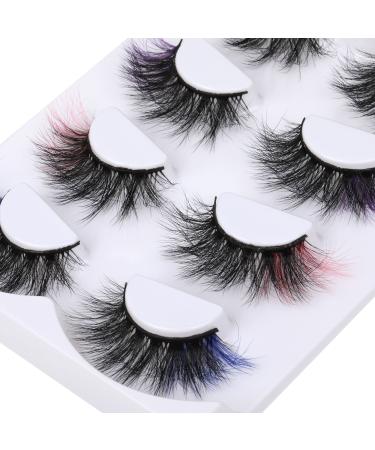 Wispy Mink Lashes Colored Lashes Natural Look Fluffy 5D False Eyelashes Pack Pink Blue Purple White Eyelashes HeyAlice (Daily Side-Color) 4 Colors_White and Others