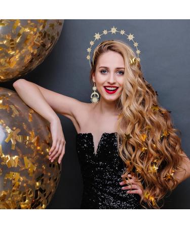 Amabro Halo Crown Stars Crystal Headband Goddess Crown Halo Headband with Sun Moon Earrings Glitter Rhinestone Tiara Hair Band Accessories for Women Boho Bridal Wedding Headpiece(Gold) - Buy Online on GoSupps.com