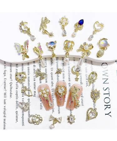 3D Nail Charms: 23 Pcs Shiny Rhinestones Gems Butterfly Heart Bow Dangle Gold Metal Nail Jewelry - Luxury Nail Art Decoration for DIY Nail Design - Buy Online on GoSupps.com