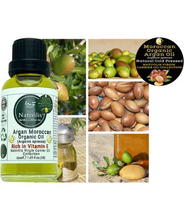 Nativilis Organic Argan Oil Moroccan (Argania spinosa) Hair Face & Skin - Natural Cold Pressed Carrier Oil - Pure & Natural Anti-Ageing Antioxidant Vegan No GMO - Rich in Vitamin E Copaiba - Buy Online on GoSupps.com