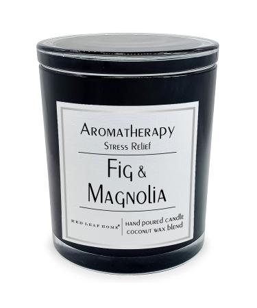 Red Leaf Home | Fig and Magnolia Candle | Washable Glass Lid Large | Aromatherapy | Wellness Collection | 15.5oz Black Jar Fig & Magnolia
