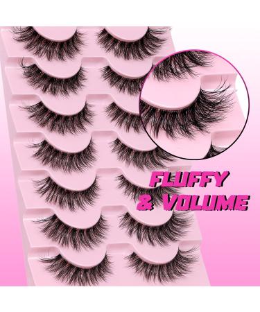 Veleasha Natural Fluffy Cat Eye Lashes | 7 Pairs C Curl 8-15mm Faux Mink Eyelashes - 100% Handmade | Soft Clear Band False Eyelashes (C01 - Buy Online on GoSupps.com