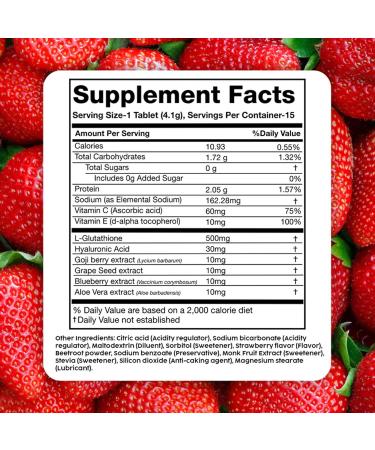 PLIX Glowy Skin 500mg Glutathione Supplement with Hyaluronic Acid Vitamin C E & Berries | 60 Effervescent Tablets Strawberry Flavor 60 Tablets (Pack of 4) - Buy Online on GoSupps.com