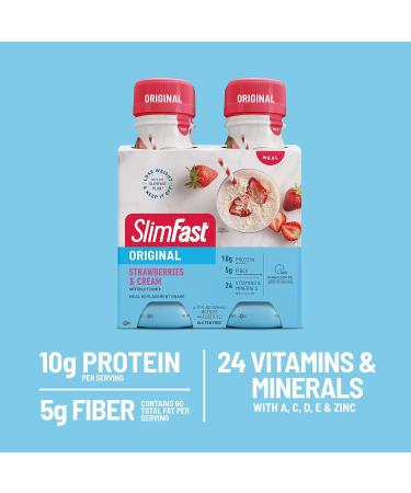 SlimFast Strawberries & Cream Meal Replacement Shake - 10g Protein - 4x11 Fl. Oz Bottles - Pack of 3 - Weight Loss Aid - 12 Count - Buy Online on GoSupps.com