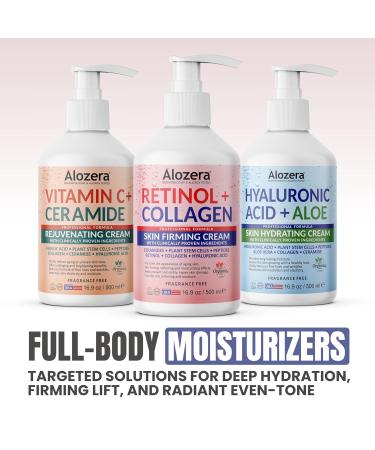 Alozera Skin Firming Retinol Collagen Body Lotion with Stem Cells for Aging Skin and Wrinkles Non-Greasy Lightweight Moisturizer Fragrance-Free 16.9 oz 2-Pack - Buy Online on GoSupps.com