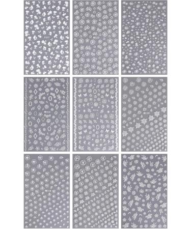JMEOWIO 9 Sheets Spring White Flower Nail Art Stickers Decals Self-Adhesive Summer Floral Nail Supplies Nail Art Design Decoration Accessories - Buy Online on GoSupps.com