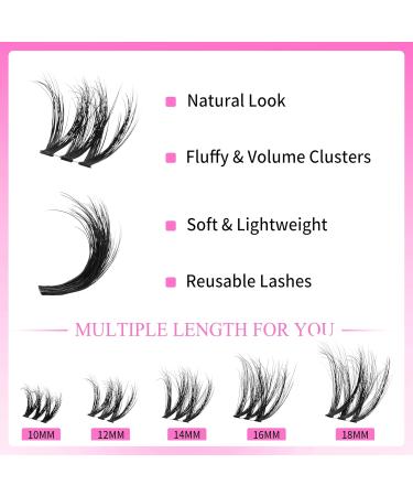 VEYESBEAUTY Lash Clusters - Fluffy Individual Lash Extensions | 3D Layered Volume Eyelashes | Wispy Faux Mink | Mixed Length 10-18mm | Perfect for Beginners - Buy Online on GoSupps.com