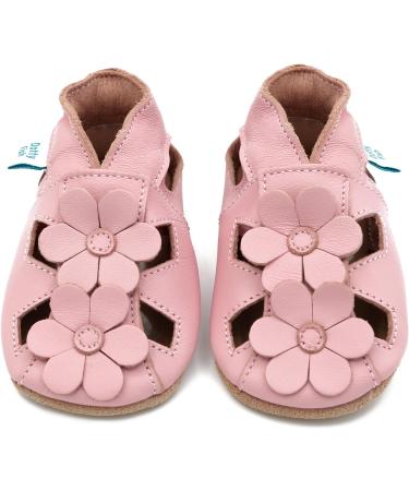 Dotty Fish Soft Leather Baby Shoes - Toddler Sandals with Non-Slip Suede Soles | Pink Flowers | Available in Sizes 0-6 Months to 3-4 Years - Buy Online on GoSupps.com
