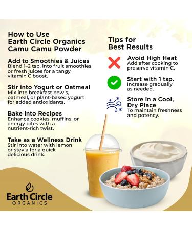 Earth Circle Organics Camu Camu Powder Organic Raw Berry Powder with Natural Vitamin C & Antioxidants Vegan Kosher Non-GMO Superfood for Immunity & Energy 3oz (Pack of 1) 3 Ounce (Pack of 1) - Buy Online on GoSupps.com