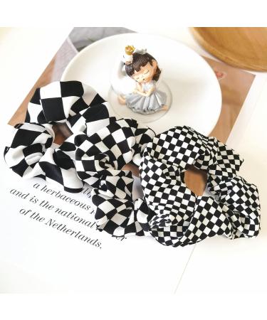 Checkered Plaid Scrunchies Set - Black White Checkerboard Hair Ties (3 Pcs) - Buy Online on GoSupps.com