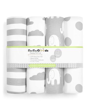 Premium Baby Changing Pad Covers 4 Pack - Gender Neutral Jersey Knit - Machine Washable Grey/White - Buy Online on GoSupps.com