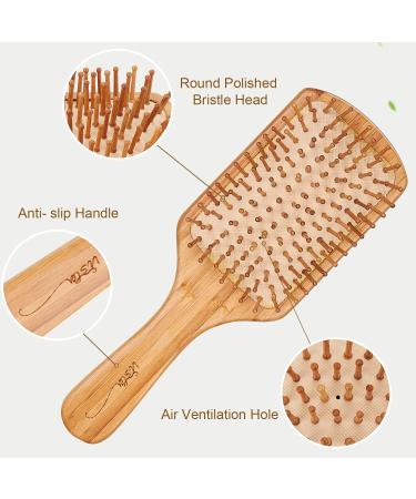 Antistatic Bamboo Paddle Hairbrush - Wooden Bristle Brush for Men Women & Kids - Frizz Control & Scalp Massage - Buy Online on GoSupps.com