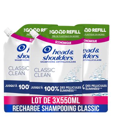 Head & Shoulders Classic Anti-Dandruff Shampoo, Refill 3 x 550 ml, Up to 100% Dandruff Removal, Clinically Proven, Dermatologically Tested