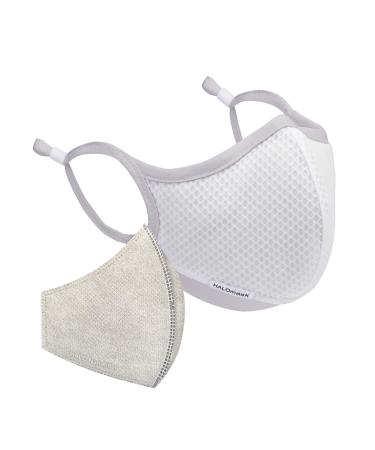 Halo Life Face Mask - Reusable/Washable with Replaceable Nanofiber Filter - Lightweight Ultra-Breathable Specific Sizes Adjustable to fit for Women/Men/Children- 200 Hour Filter Life - White w/Grey
