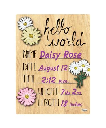 Cohas Hello World Newborn Baby Announcement Wood Sign - Daisy Flower Theme | 9x12 Inches | Purple Marker - Buy Online on GoSupps.com