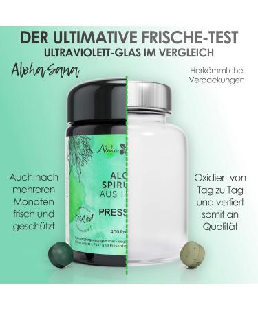 Aloha Sana Hawaii Spirulina Tablets | 400mg Ultraviolet Glass | Lab-Tested Algae | 160g Made in Germany - International Shipping Available - Buy Online on GoSupps.com