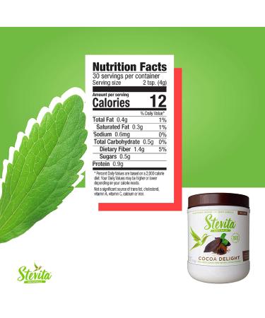 Stevita Cocoa Delight 4.2 oz - Natural Cocoa Powder with Stevia for Hot Cocoa, Smoothies, Desserts - Non-GMO, Vegan, Keto, Paleo - 30 Servings - Buy Online on GoSupps.com